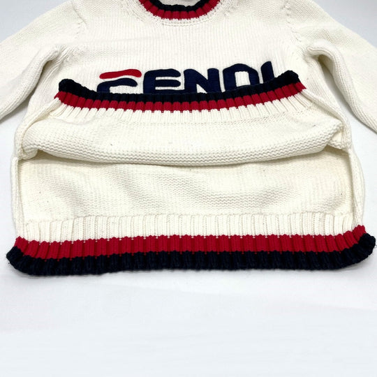 FENDI knit FAE137 cotton white logo Pullover knit Women 38 Used Authentic