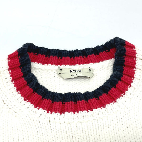 FENDI knit FAE137 cotton white logo Pullover knit Women 38 Used Authentic