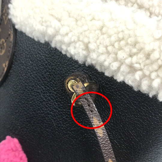 LOUIS VUITTON Tote Bag M56960 Calf leather black Shearling Monogram Flower LV Initials Neverfull MM Women Used Authentic