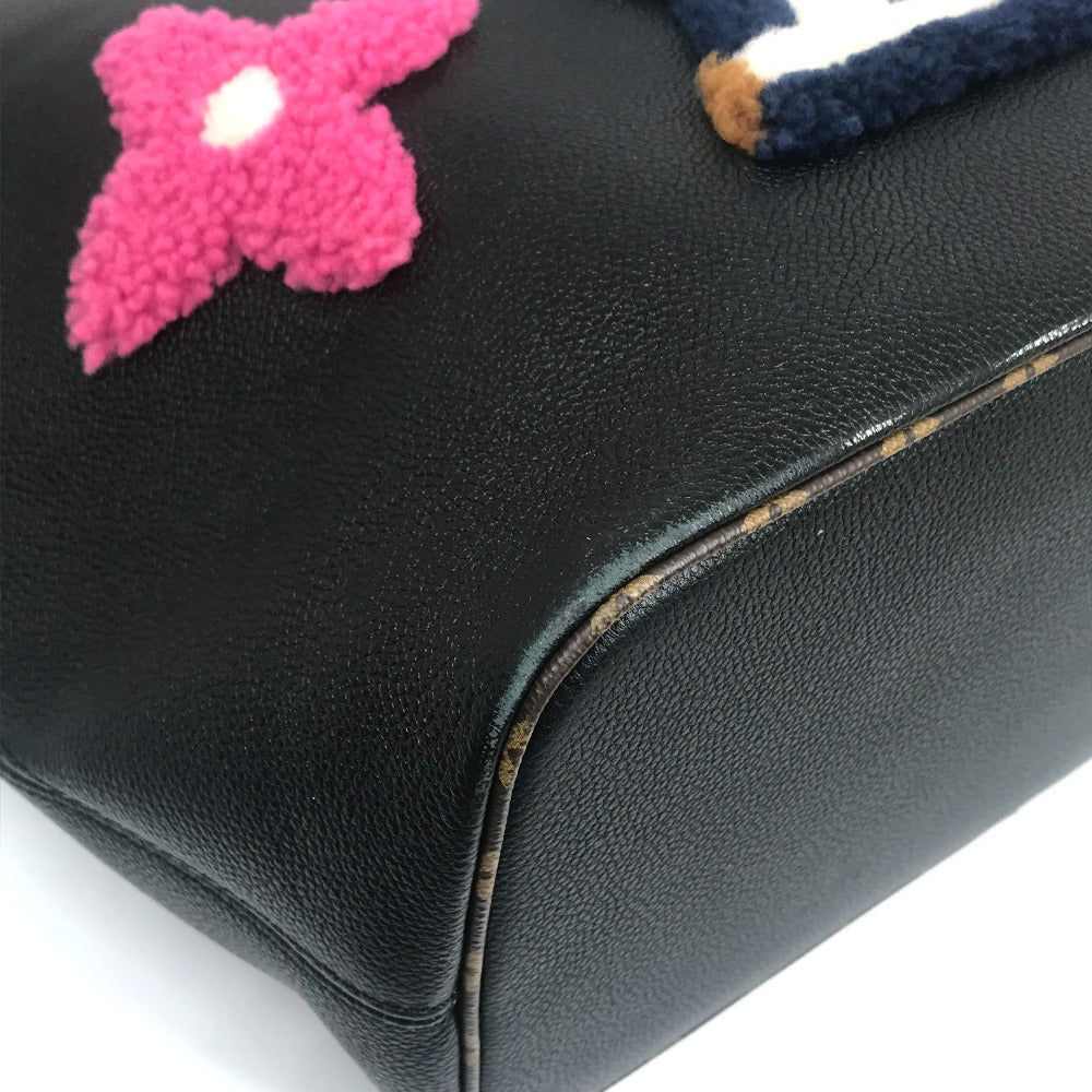 LOUIS VUITTON Tote Bag M56960 Calf leather black Shearling Monogram Flower LV Initials Neverfull MM Women Used Authentic