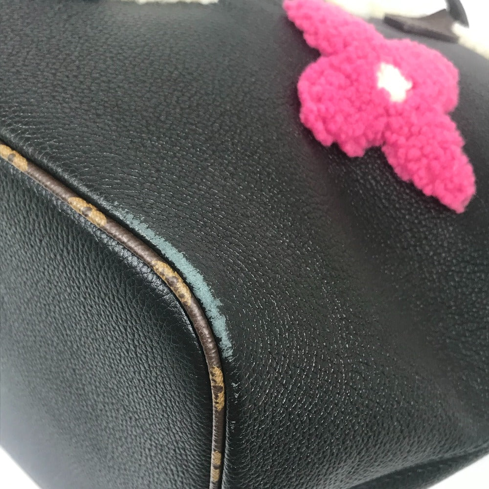 LOUIS VUITTON Tote Bag M56960 Calf leather black Shearling Monogram Flower LV Initials Neverfull MM Women Used Authentic