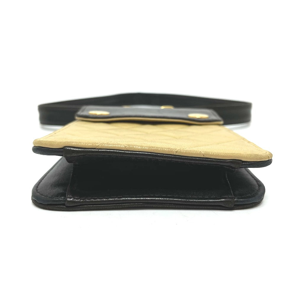 CHANEL Waist bag lambskin Black x beige Matrasse Bicolor Women Used Authentic