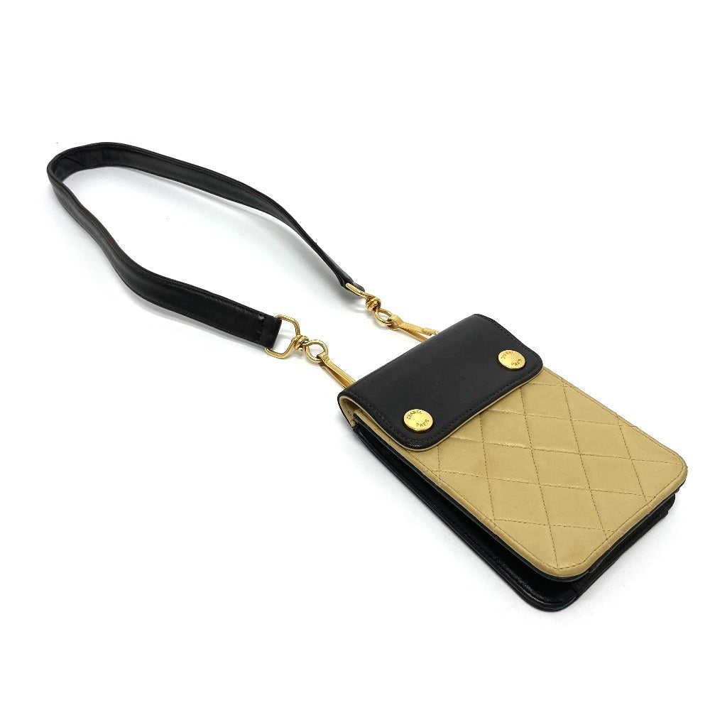 CHANEL Waist bag lambskin Black x beige Matrasse Bicolor Women Used Authentic