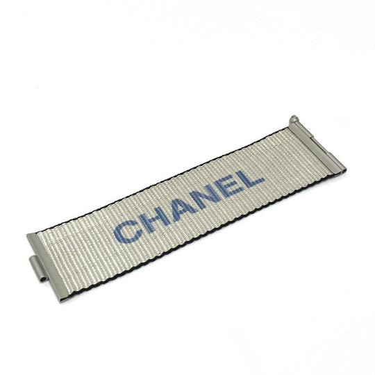 CHANEL bracelet Nylon Silvertypex Blue logo 99S Women Used Authentic
