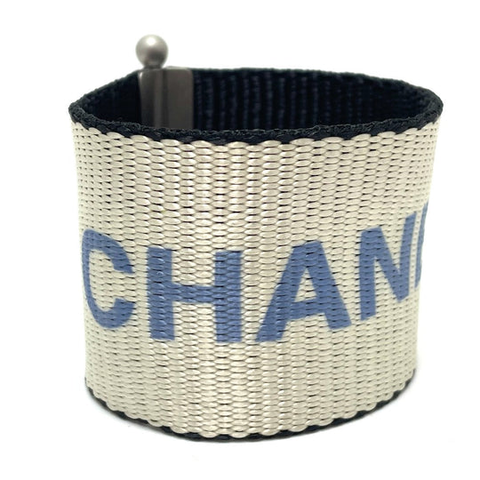 CHANEL bracelet Nylon Silvertypex Blue logo 99S Women Used Authentic