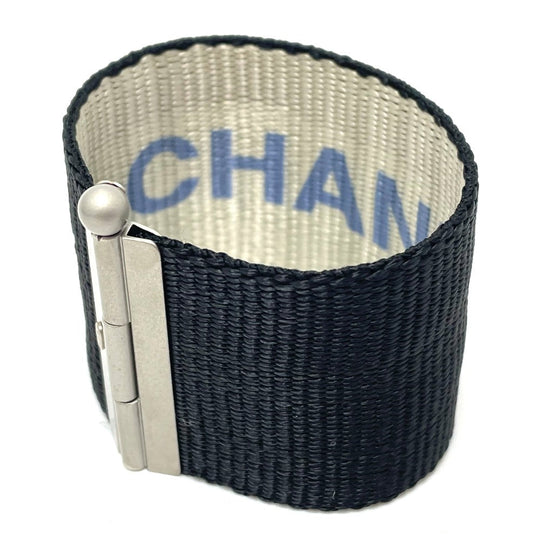 CHANEL bracelet Nylon Silvertypex Blue logo 99S Women Used Authentic