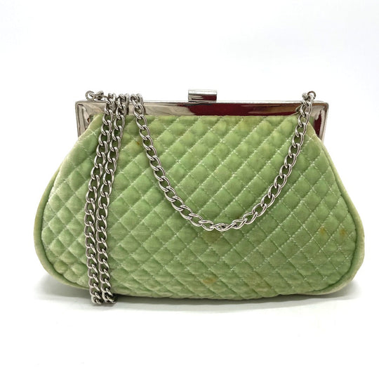 CHANEL Shoulder Bag Velor Green x Silver Metal COCO Mark Matrasse Women Used Authentic