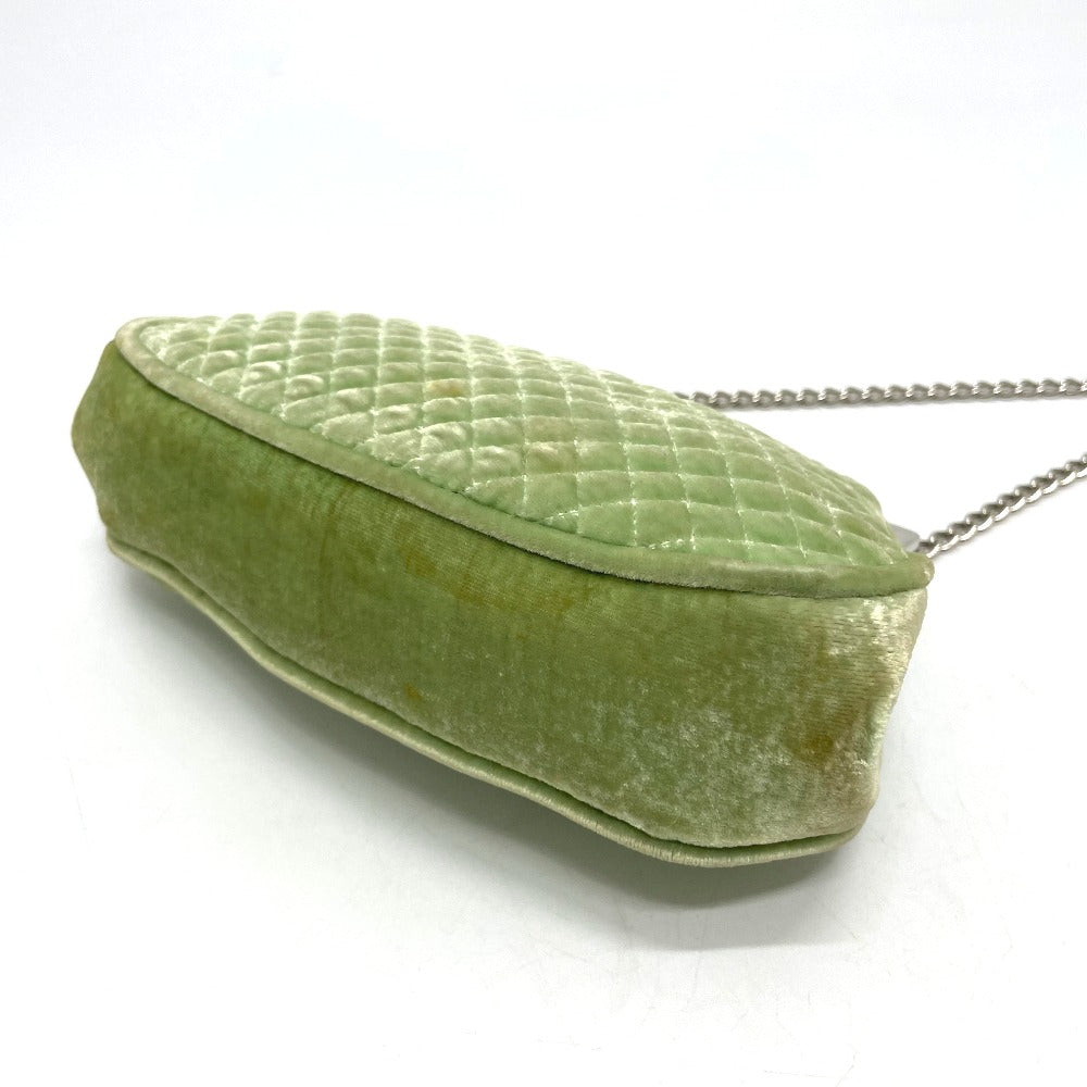 CHANEL Shoulder Bag Velor Green x Silver Metal COCO Mark Matrasse Women Used Authentic