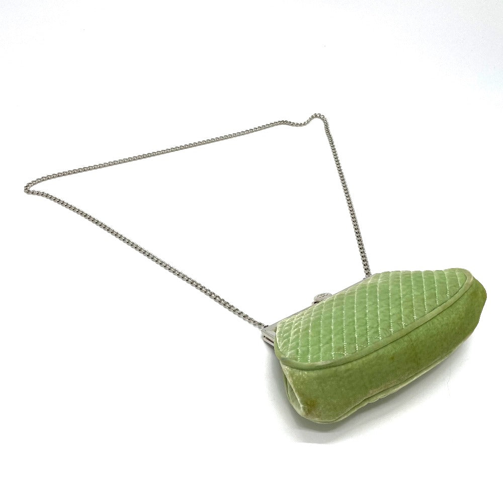 CHANEL Shoulder Bag Velor Green x Silver Metal COCO Mark Matrasse Women Used Authentic