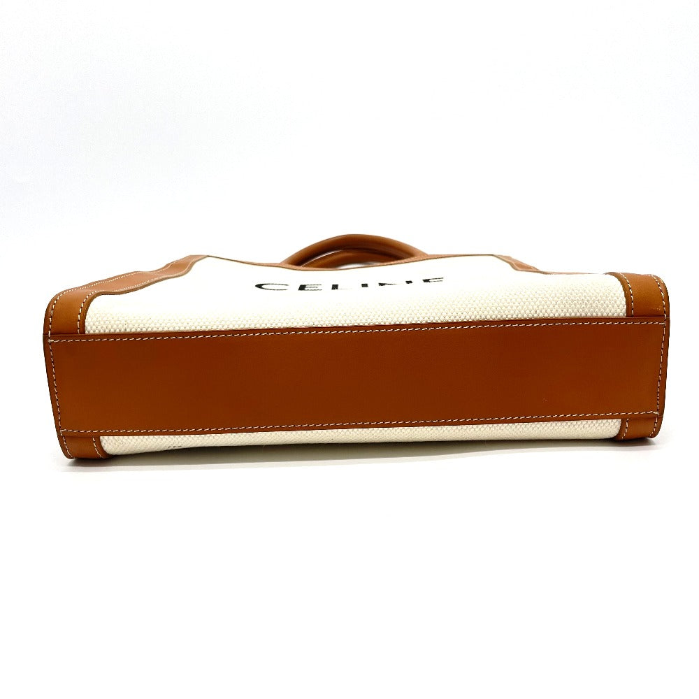 CELINE Shoulder Bag 192082BNZ.02NT Leather / canvas Natural x tongue Bar Tikal Hippo Small Women Used Authentic