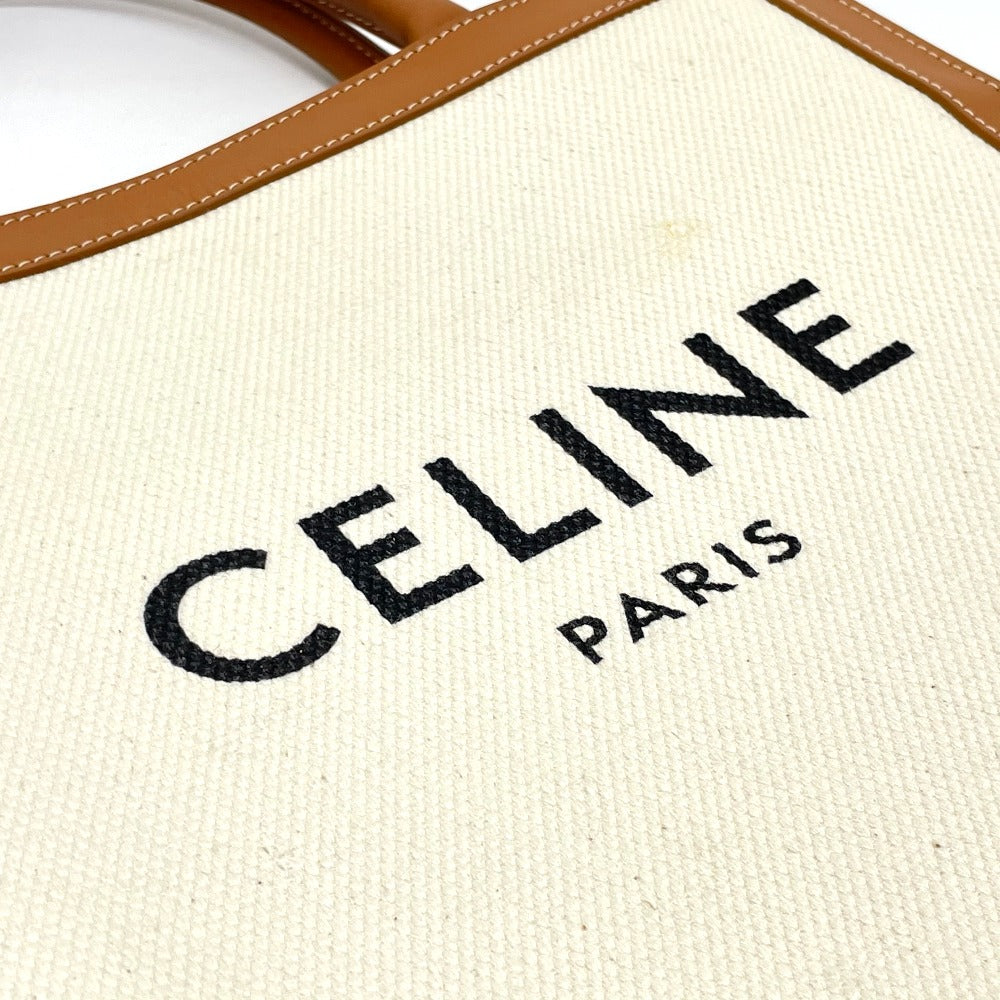 CELINE Shoulder Bag 192082BNZ.02NT Leather / canvas Natural x tongue Bar Tikal Hippo Small Women Used Authentic