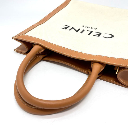 CELINE Shoulder Bag 192082BNZ.02NT Leather / canvas Natural x tongue Bar Tikal Hippo Small Women Used Authentic
