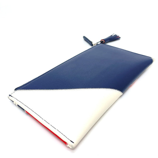CHANEL Card Case lambskin Blue x white x red CC COCO Mark fringe Women Used Authentic