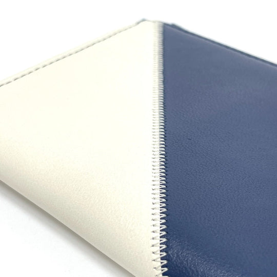 CHANEL Card Case lambskin Blue x white x red CC COCO Mark fringe Women Used Authentic