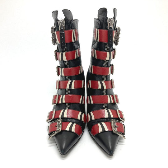 GUCCI boots 452915 leather Red x black shoes King Snake Women 35.5 Used Authentic