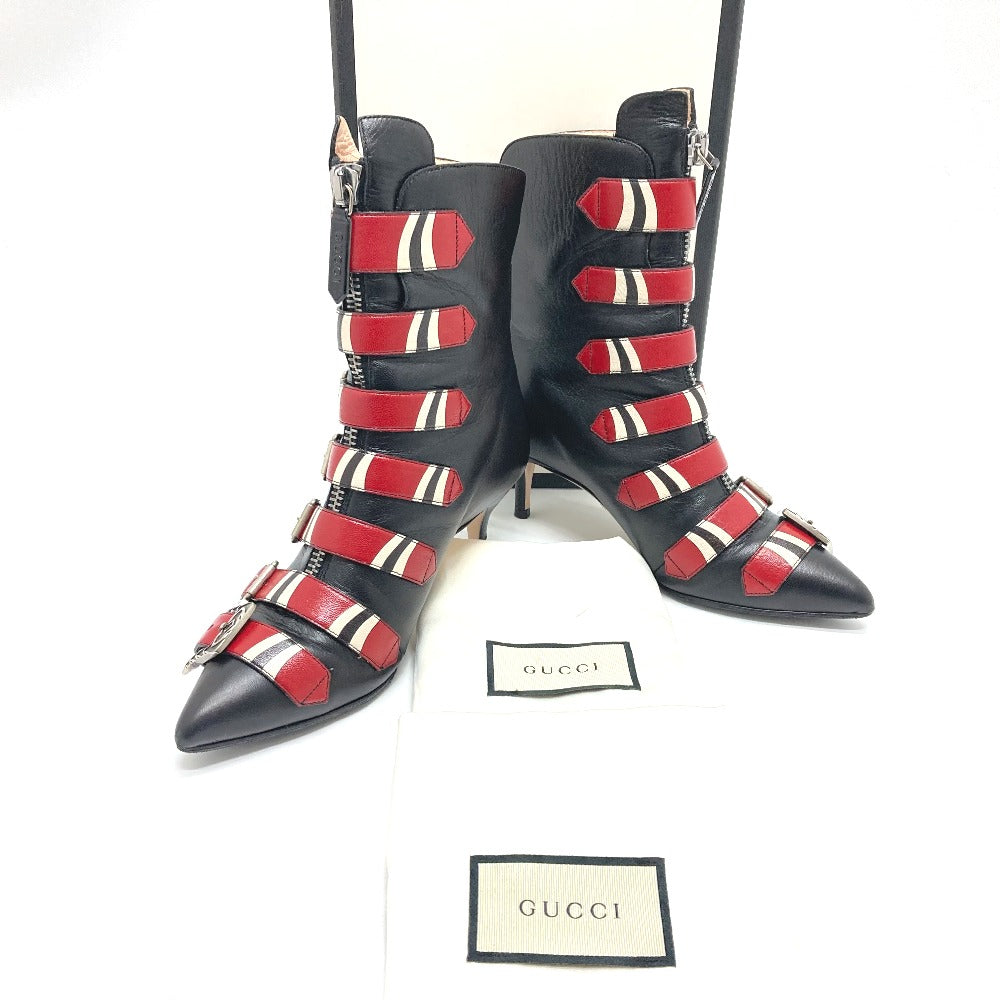 GUCCI boots 452915 leather Red x black shoes King Snake Women 35.5 Used Authentic