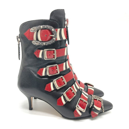 GUCCI boots 452915 leather Red x black shoes King Snake Women 35.5 Used Authentic