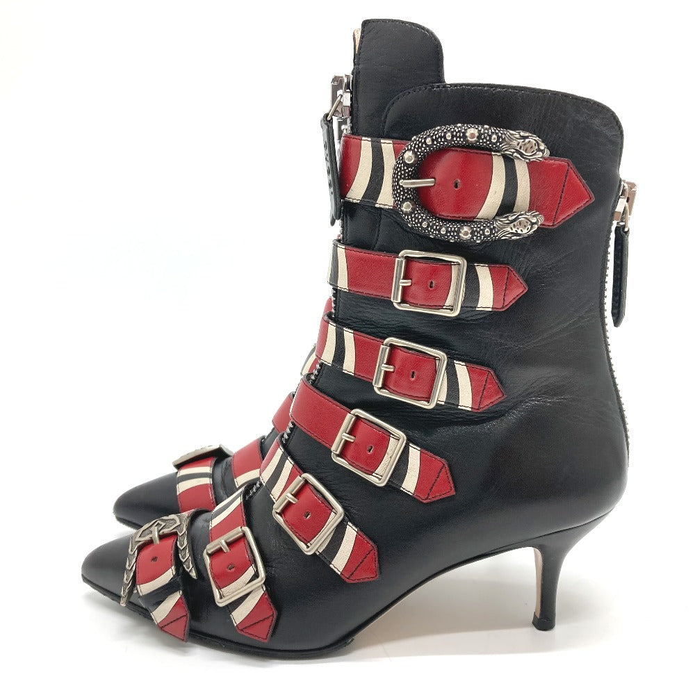 GUCCI boots 452915 leather Red x black shoes King Snake Women 35.5 Used Authentic