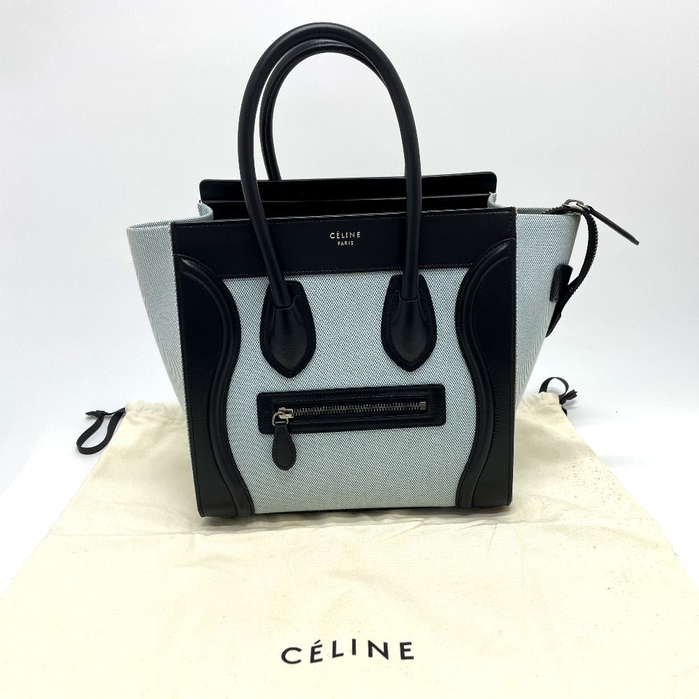 CELINE Handbag 167792 Leather / canvas Blue x black Luggage micro shopper Women Used Authentic
