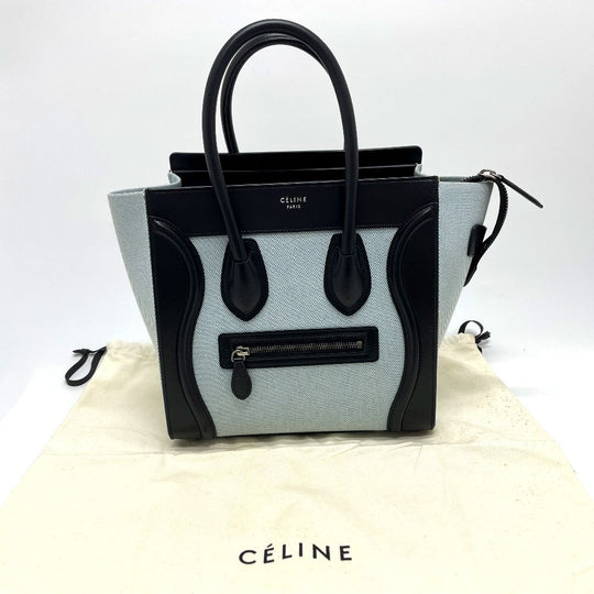CELINE Handbag 167792 Leather / canvas Blue x black Luggage micro shopper Women Used Authentic