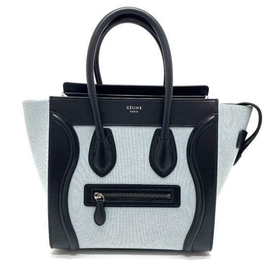 CELINE Handbag 167792 Leather / canvas Blue x black Luggage micro shopper Women Used Authentic