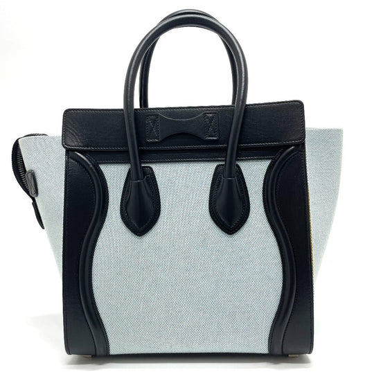 CELINE Handbag 167792 Leather / canvas Blue x black Luggage micro shopper Women Used Authentic