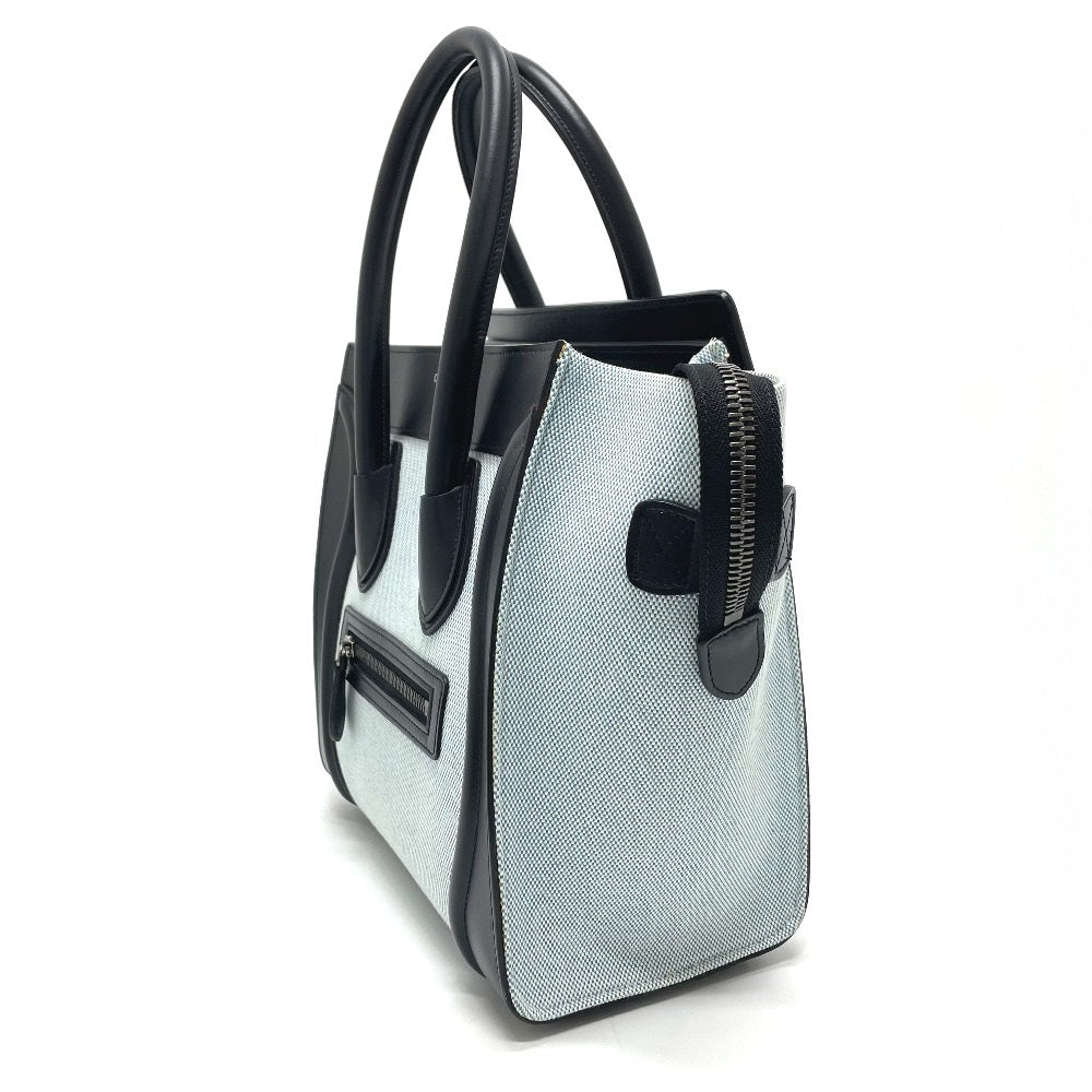 CELINE Handbag 167792 Leather / canvas Blue x black Luggage micro shopper Women Used Authentic