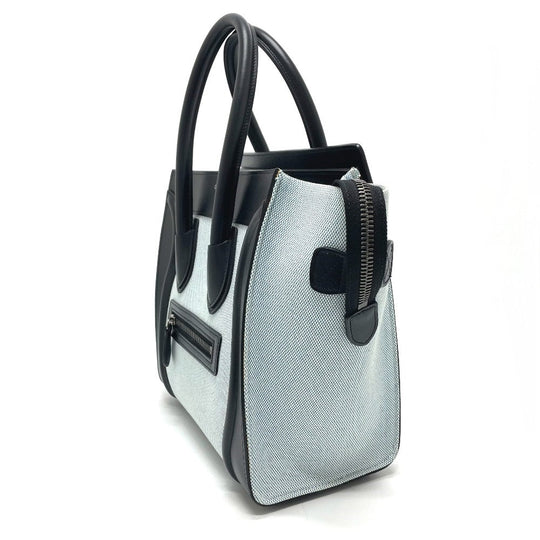 CELINE Handbag 167792 Leather / canvas Blue x black Luggage micro shopper Women Used Authentic
