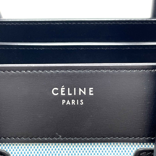 CELINE Handbag 167792 Leather / canvas Blue x black Luggage micro shopper Women Used Authentic