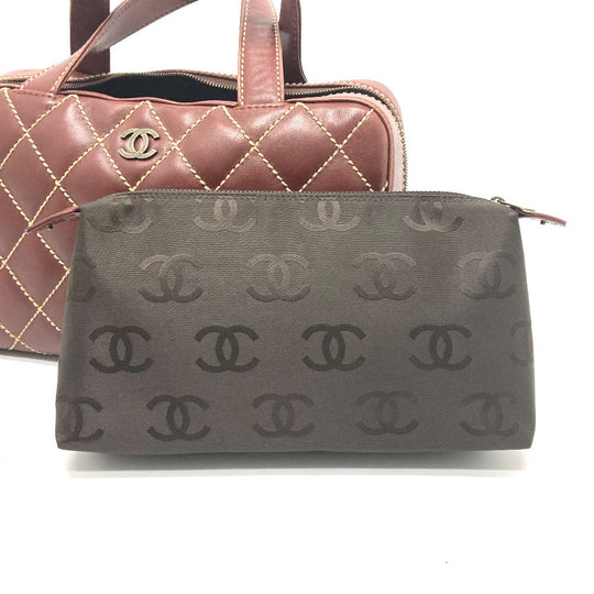 CHANEL Handbag Calfskin Brown CC COCO Mark Wild stitch Women Used Authentic