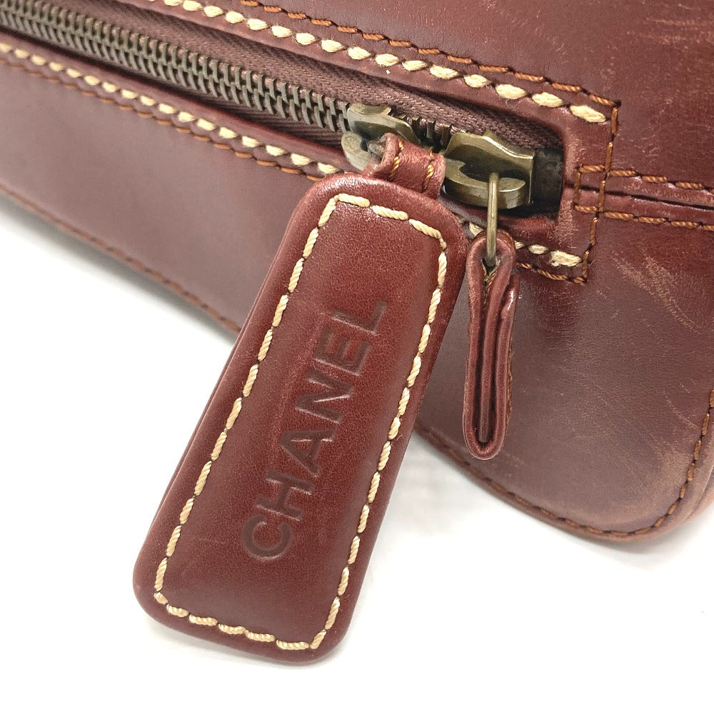 CHANEL Handbag Calfskin Brown CC COCO Mark Wild stitch Women Used Authentic