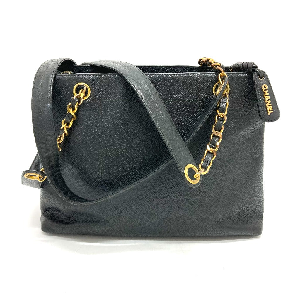 CHANEL Shoulder Bag Caviar skin black CC COCO Mark Matrasse Women Used Authentic