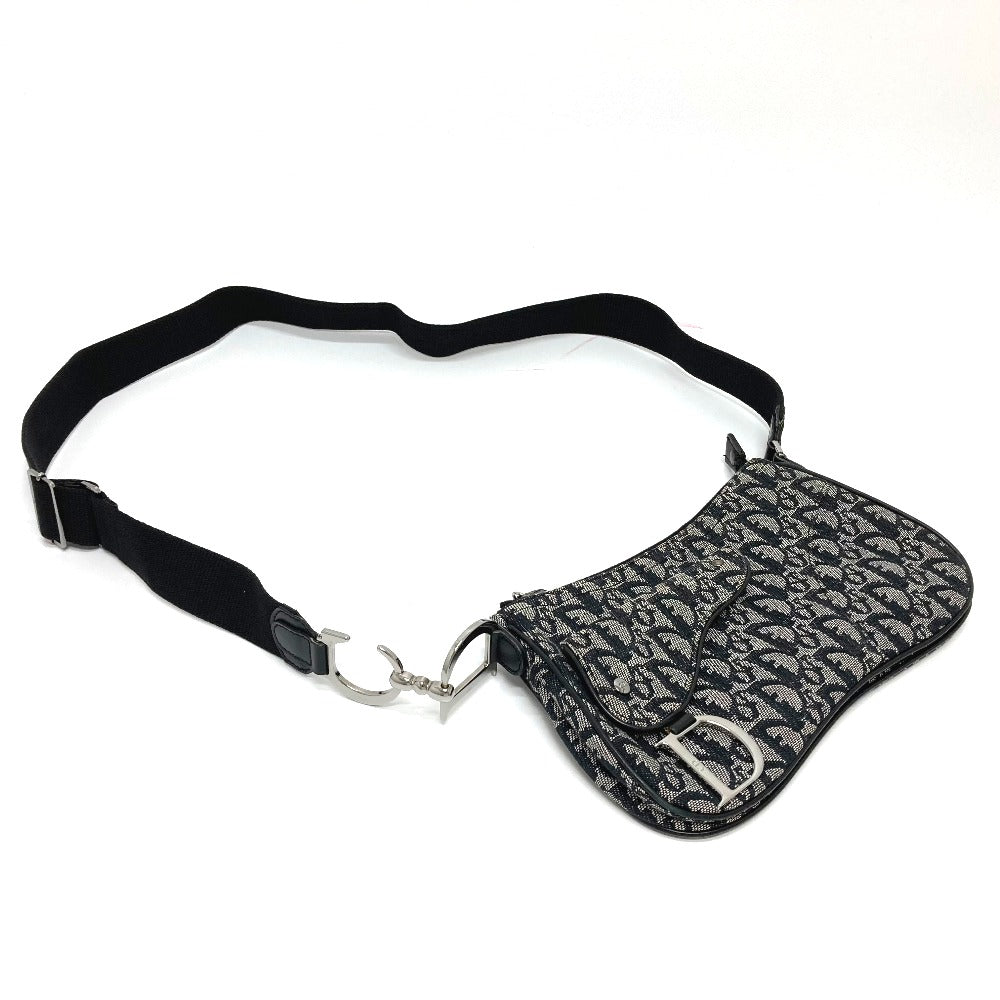 Christian Dior Shoulder Bag canvas Gray x black Bag Crossbody Trotter Oblique Saddle bag Women Used Authentic