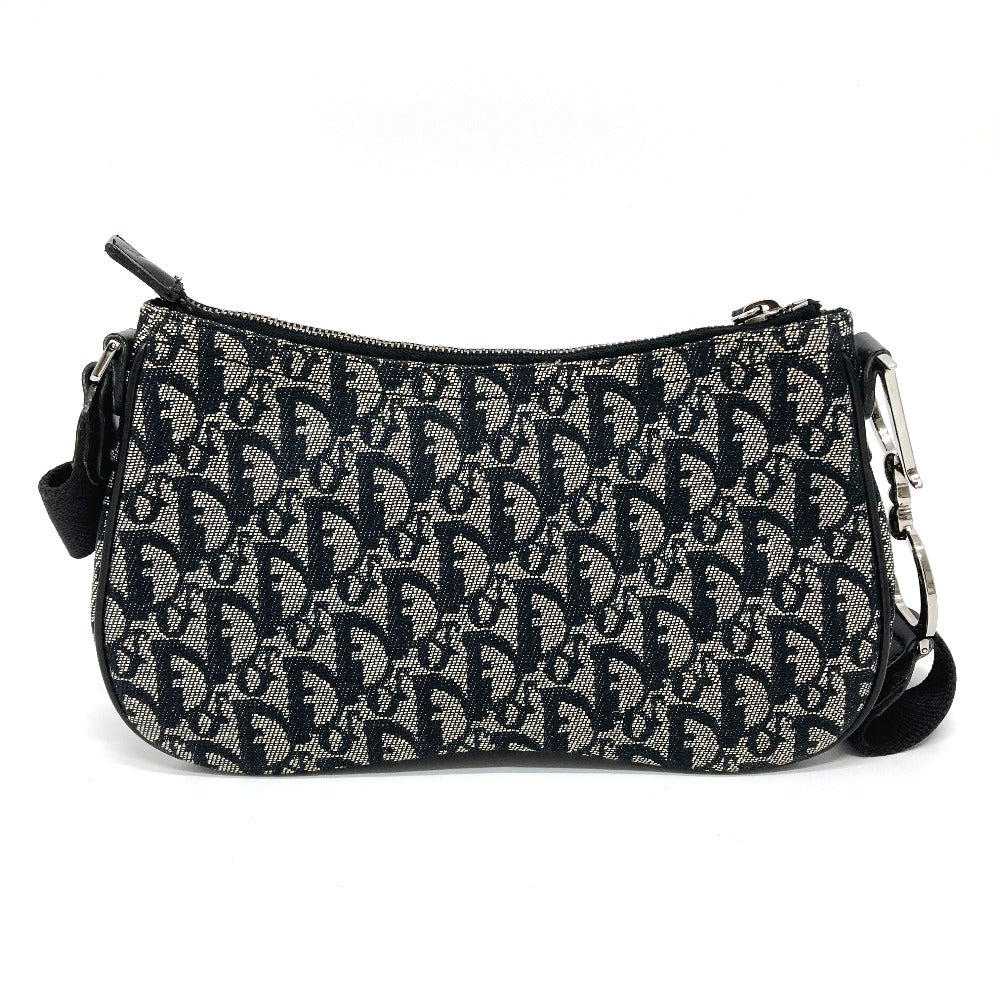 Christian Dior Shoulder Bag canvas Gray x black Bag Crossbody Trotter Oblique Saddle bag Women Used Authentic