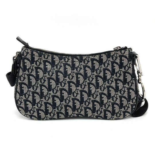 Christian Dior Shoulder Bag canvas Gray x black Bag Crossbody Trotter Oblique Saddle bag Women Used Authentic