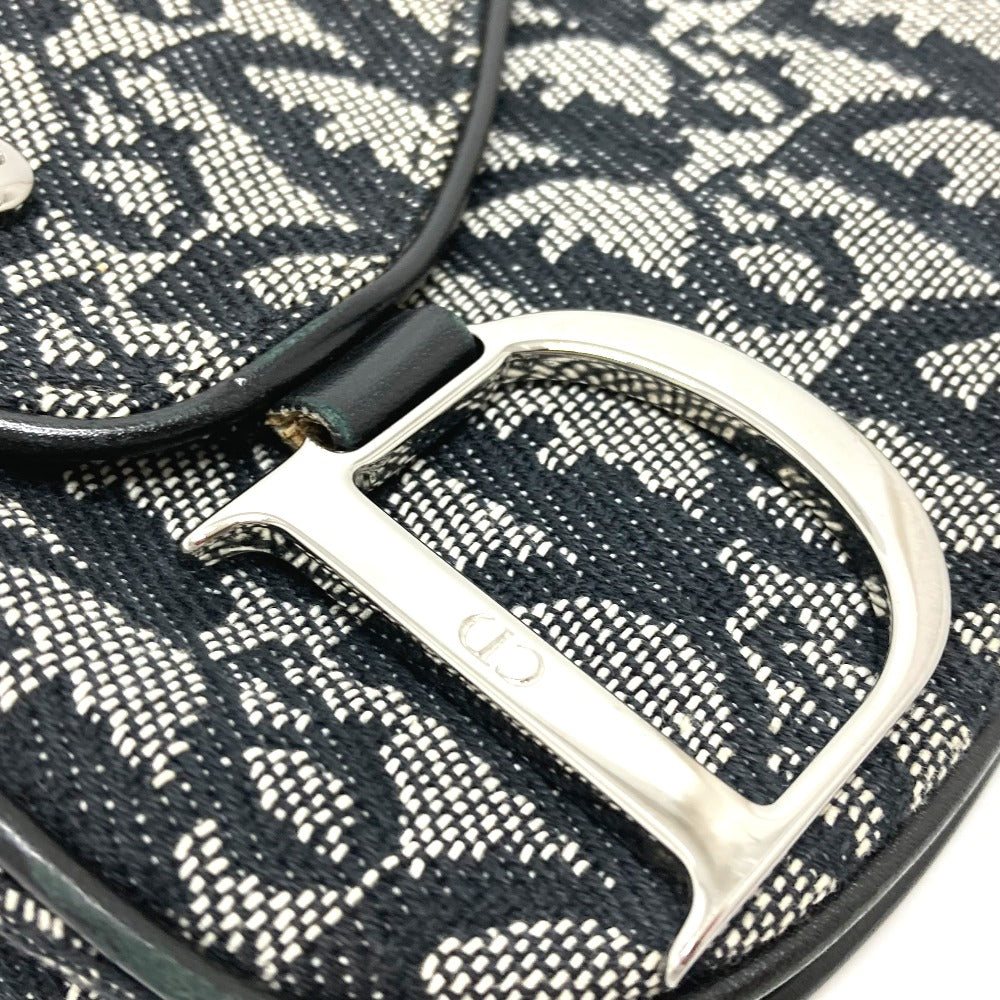 Christian Dior Shoulder Bag canvas Gray x black Bag Crossbody Trotter Oblique Saddle bag Women Used Authentic