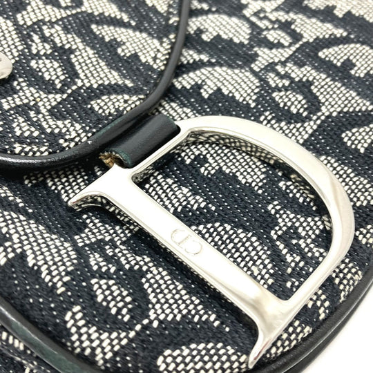 Christian Dior Shoulder Bag canvas Gray x black Bag Crossbody Trotter Oblique Saddle bag Women Used Authentic