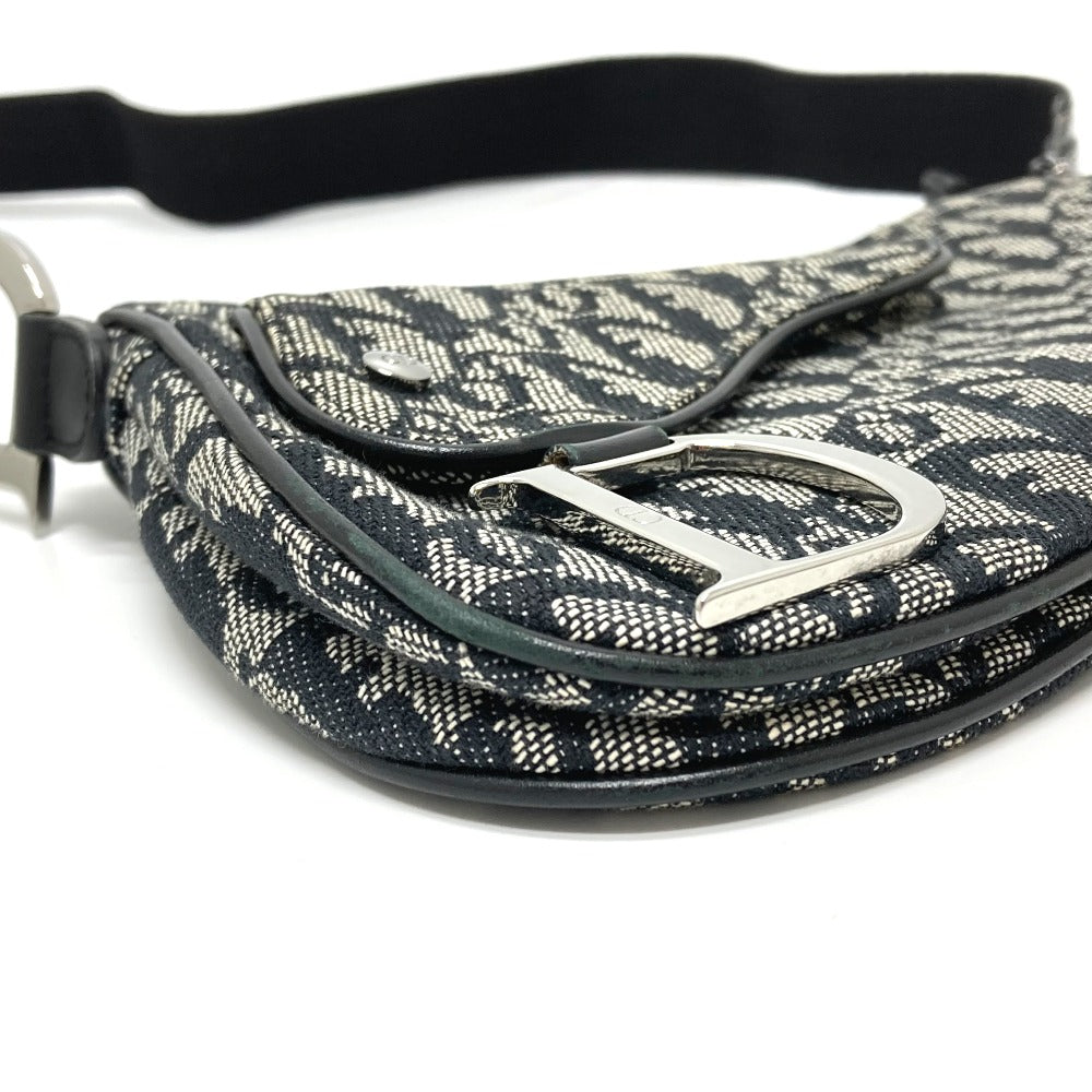 Christian Dior Shoulder Bag canvas Gray x black Bag Crossbody Trotter Oblique Saddle bag Women Used Authentic