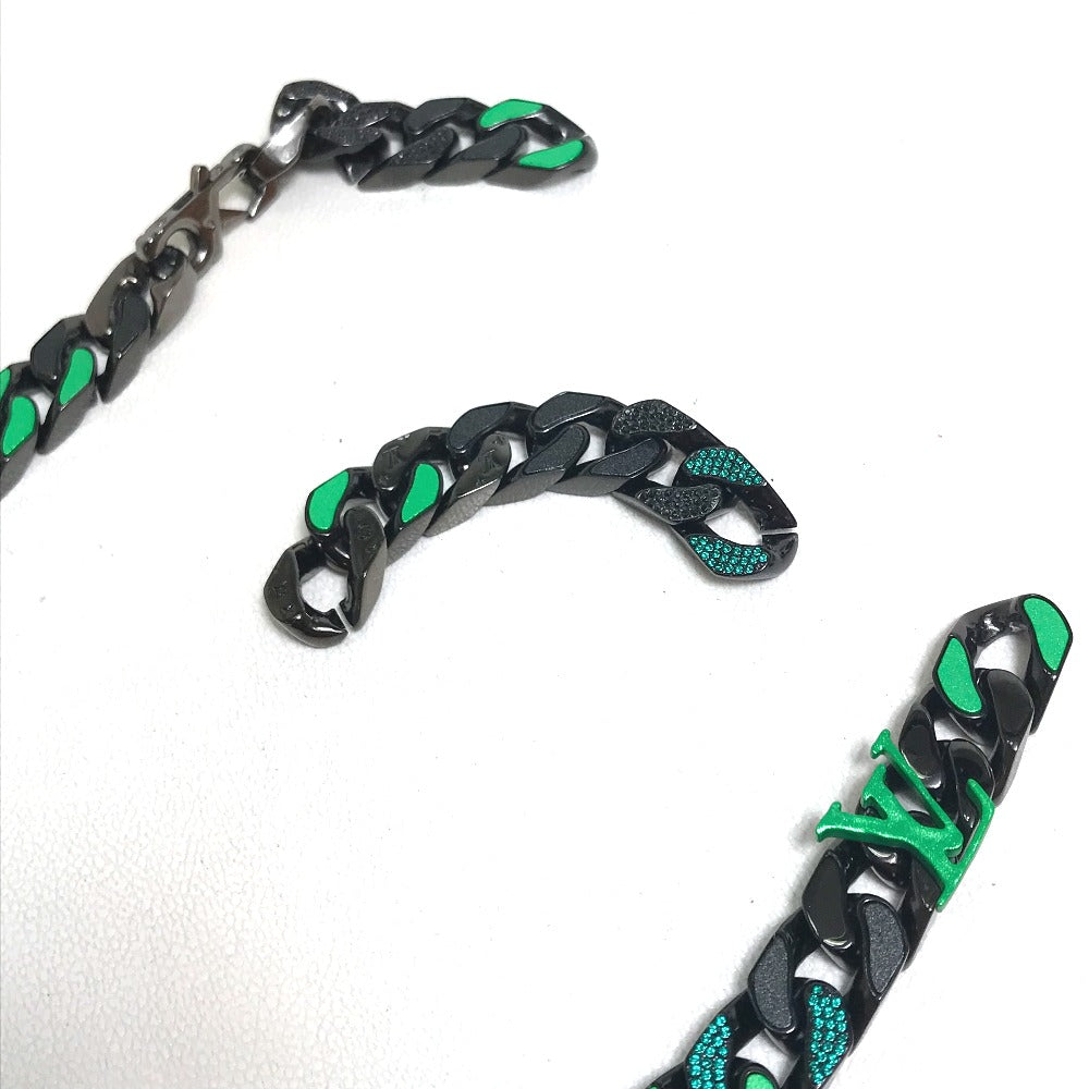LOUIS VUITTON Necklace MP2853 metal Black / green LV Collier Chain Links Patches mens Used Authentic