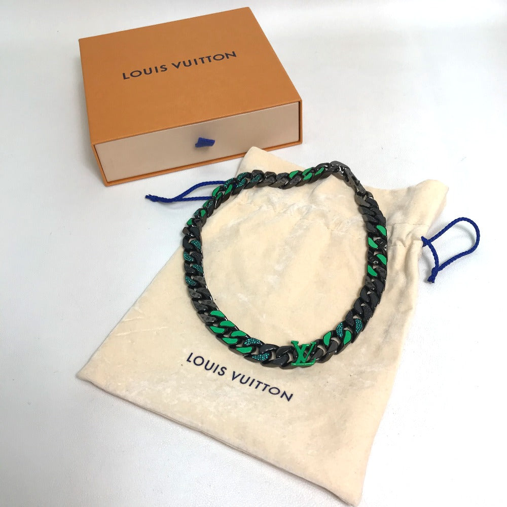 LOUIS VUITTON Necklace MP2853 metal Black / green LV Collier Chain Links Patches mens Used Authentic