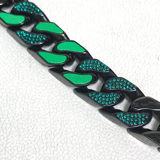 LOUIS VUITTON Necklace MP2853 metal Black / green LV Collier Chain Links Patches mens Used Authentic