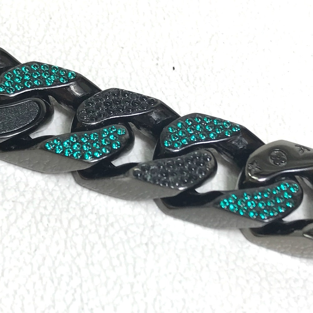 LOUIS VUITTON Necklace MP2853 metal Black / green LV Collier Chain Links Patches mens Used Authentic