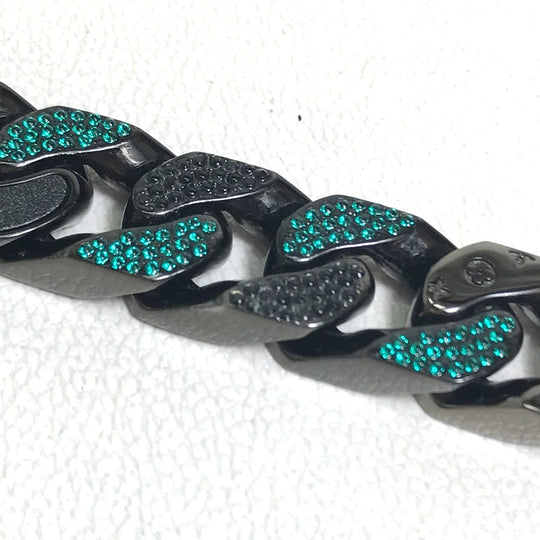 LOUIS VUITTON Necklace MP2853 metal Black / green LV Collier Chain Links Patches mens Used Authentic
