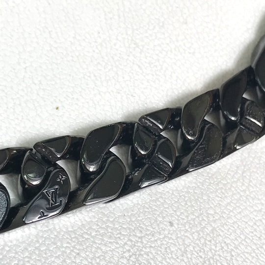 LOUIS VUITTON Necklace MP2853 metal Black / green LV Collier Chain Links Patches mens Used Authentic