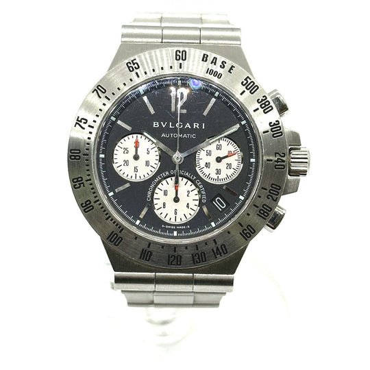 BVLGARI Watches Mechanical Automatic CH40STA Stainless Steel Silver professional Diagono tachymetric black dial mens Used Authentic