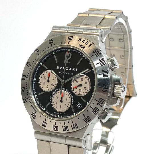 BVLGARI Watches Mechanical Automatic CH40STA Stainless Steel Silver professional Diagono tachymetric black dial mens Used Authentic
