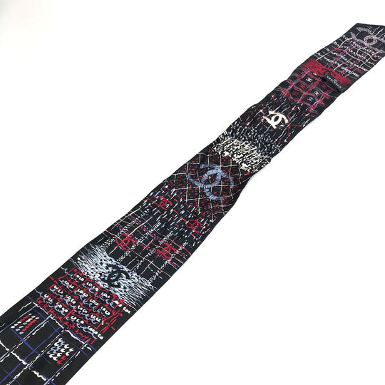 CHANEL scarf silk black COCO Mark CC scarf Women Used Authentic