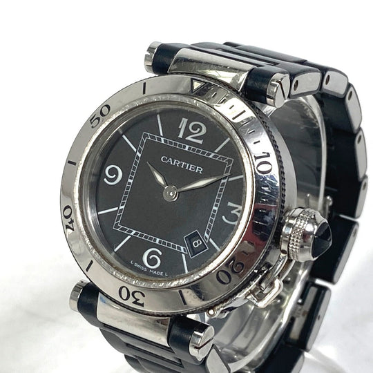 CARTIER Watches Quartz W3140003 Stainless Steel Silver Pacha Sea timer black dial Women Used Authentic