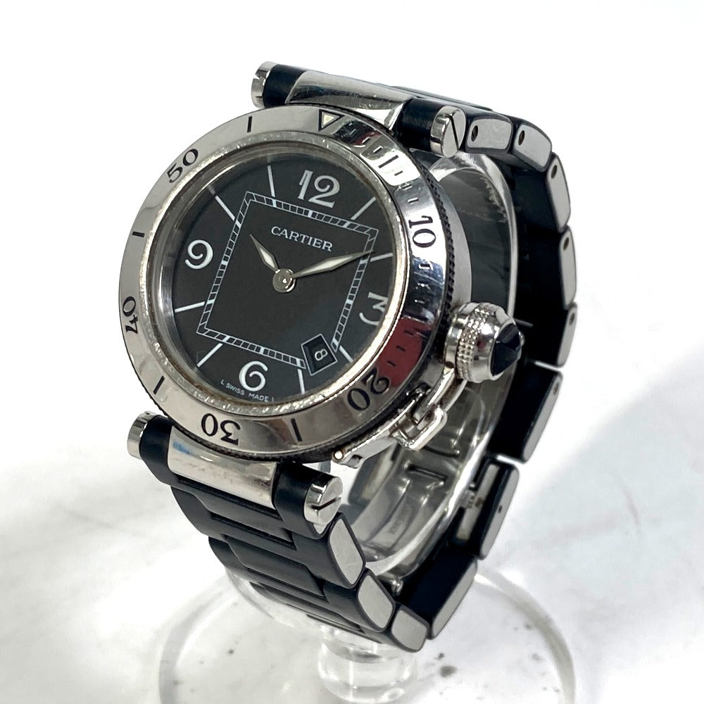 CARTIER Watches Quartz W3140003 Stainless Steel Silver Pacha Sea timer black dial Women Used Authentic