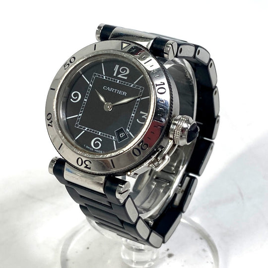 CARTIER Watches Quartz W3140003 Stainless Steel Silver Pacha Sea timer black dial Women Used Authentic